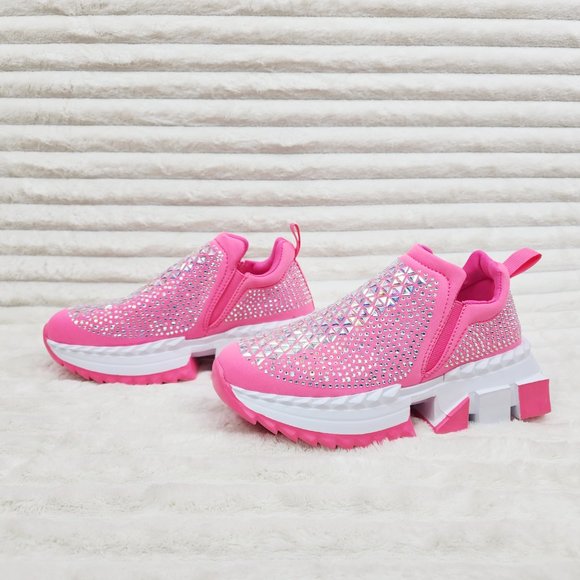 Presto Light Weight Slip on Pretty Pink Rhinestone Sneakers - Running Shoes - Picture 8 of 14